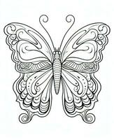Illustration for coloring book with butterfly isolated on white background. Generative AI photo