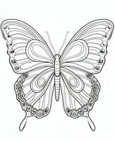 ilustración para colorante libro con mariposa aislado en blanco antecedentes. generativo ai foto