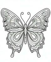 Illustration for coloring book with butterfly isolated on white background. Generative AI photo