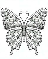 Illustration for coloring book with butterfly isolated on white background. Generative AI photo