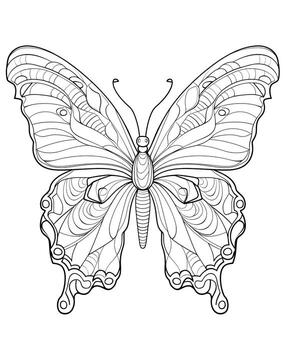 a butterfly coloring page with a black and white design. Generative AI photo
