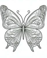 Butterfly isolated on white background. Coloring for adults and children. Black and white drawing. Generative AI photo