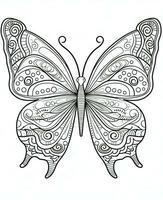 mariposa aislado en blanco antecedentes. colorante para adultos y niños. negro y blanco dibujo. generativo ai foto