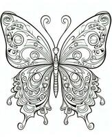 Butterfly isolated on white background. Coloring for adults and children. Black and white drawing. Generative AI photo