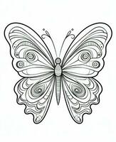 Butterfly isolated on white background. Coloring for adults and children. Black and white drawing. Generative AI photo