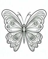 mariposa aislado en blanco antecedentes. colorante para adultos y niños. negro y blanco dibujo. generativo ai foto