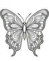 Butterfly isolated on white background. Coloring for adults and children. Black and white drawing. Generative AI photo