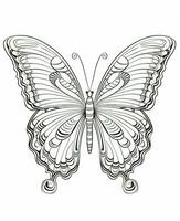 Butterfly isolated on white background. Coloring for adults and children. Black and white drawing. Generative AI photo