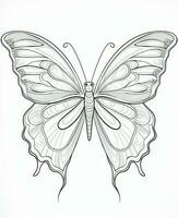 Butterfly isolated on white background. Coloring for adults and children. Black and white drawing. Generative AI photo