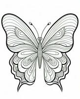 Butterfly isolated on white background. Coloring for adults and children. Black and white drawing. Generative AI photo