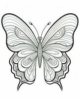 mariposa aislado en blanco antecedentes. colorante para adultos y niños. negro y blanco dibujo. generativo ai foto