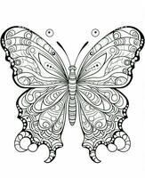 Butterfly isolated on white background. Coloring for adults and children. Black and white drawing. Generative AI photo