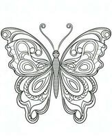 mariposa aislado en blanco antecedentes. colorante para adultos y niños. negro y blanco dibujo. generativo ai foto