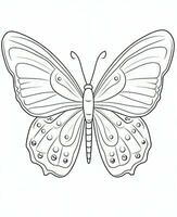 mariposa aislado en blanco antecedentes. colorante para adultos y niños. negro y blanco dibujo. generativo ai foto