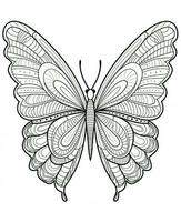 mariposa aislado en blanco antecedentes. colorante para adultos y niños. negro y blanco dibujo. generativo ai foto