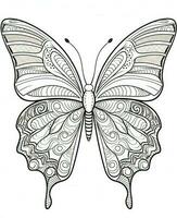 mariposa aislado en blanco antecedentes. colorante para adultos y niños. negro y blanco dibujo. generativo ai foto