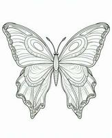 mariposa aislado en blanco antecedentes. colorante para adultos y niños. negro y blanco dibujo. generativo ai foto