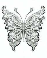 Butterfly isolated on white background. Coloring for adults and children. Black and white drawing. Generative AI photo