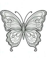 Butterfly isolated on white background. Coloring for adults and children. Black and white drawing. Generative AI photo