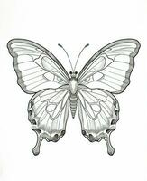 Butterfly isolated on white background. Coloring for adults and children. Black and white drawing. Generative AI photo