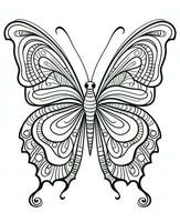 mariposa aislado en blanco antecedentes. colorante para adultos y niños. negro y blanco dibujo. generativo ai foto