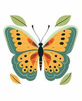 mariposa con hojas vector ilustración. generativo ai foto