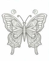 Butterfly isolated on white background. Coloring for adults and children. Black and white drawing. Generative AI photo