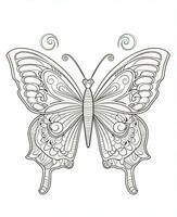 Butterfly isolated on white background. Coloring for adults and children. Black and white drawing. Generative AI photo