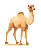 Color vector image of camel stands on white background. Generative AI photo