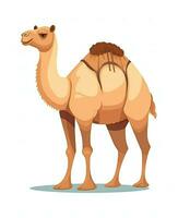 Color vector image of camel stands on white background. Generative AI photo