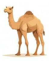 Color vector image of camel stands on white background. Generative AI photo