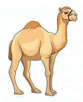 Color vector image of camel stands on white background. Generative AI photo