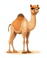 Color vector image of camel stands on white background. Generative AI photo