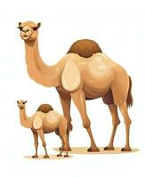 un camello y su bebé camello en un blanco antecedentes. generativo ai foto