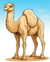 Color vector image of camel stands on white background. Generative AI photo