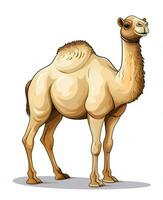 Color vector image of camel stands on white background. Generative AI photo