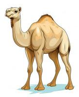 Color vector image of camel stands on white background. Generative AI photo