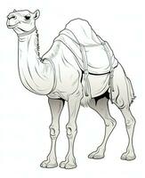 Camel vector drawing. Coloring Page Isolated for Kids. Generative AI photo