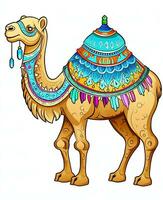 cartoon camel with colorful ornament. Generative AI photo