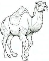 a camel coloring page for kids. Generative AI photo