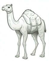 Camel vector drawing. Coloring Page Isolated for Kids. Generative AI photo