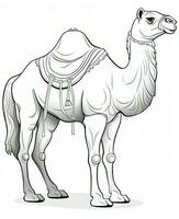 Camel vector drawing. Coloring Page Isolated for Kids. Generative AI photo