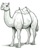 a camel is standing in a black and white drawing. Generative AI photo