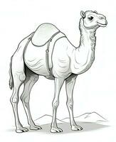 a camel is standing in the desert with a saddle. Generative AI photo