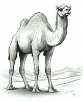 a drawing of a camel in the desert. Generative AI photo