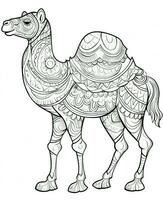 a camel coloring page for adults. Generative AI photo