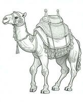 a camel is standing in the middle of a coloring page. Generative AI photo