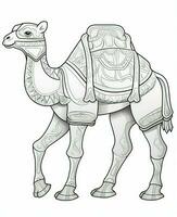 Camel vector drawing. Coloring Page Isolated for Kids. Generative AI photo