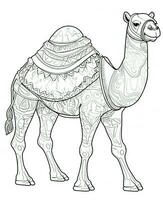 a camel coloring page for adults. Generative AI photo