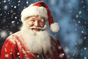 sonriente Papa Noel claus en su icónico rojo traje y barba ai generativo foto